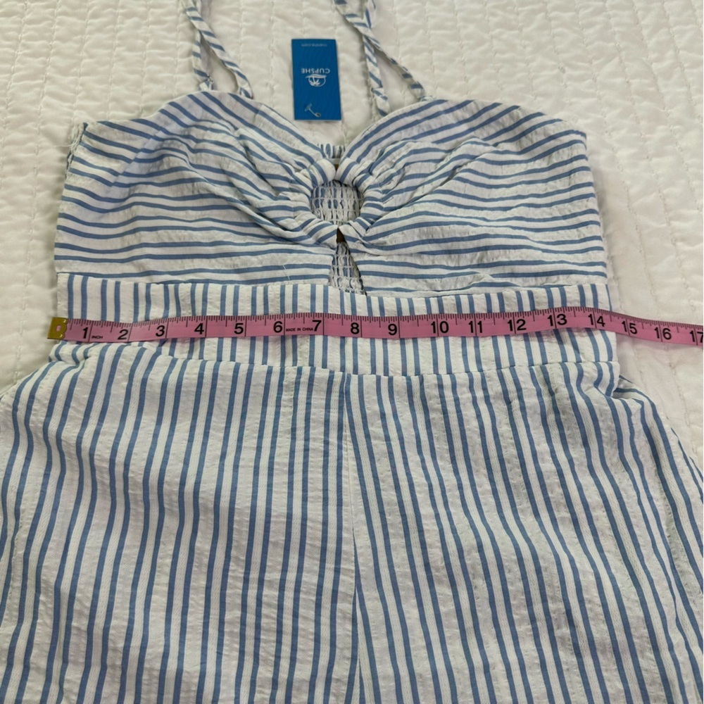 NWT Cupshe Removable Straps Marigold Blosson Blue and White Striped Romper - Picture 12 of 15
